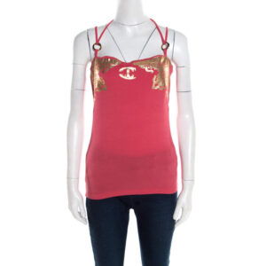 luxury-women-just-cavalli-used-clothes-p182153-006 just cavalli pink jersey metallic rubber print tank top s