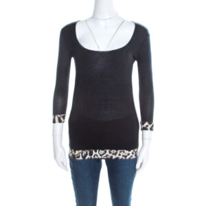 luxury-women-just-cavalli-used-clothes-p197394-001 just cavalli black jersey animal printed trim scoop neck t-shirt s