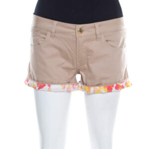 luxury-women-just-cavalli-used-clothes-p197401-007 just cavalli beige stretch cotton contrast cuff detail mini shorts s