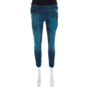 just cavalli indigo pigment overdyed denim zipper detail tapered jeans s