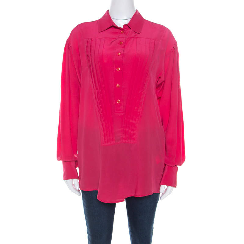 luxury-women-just-cavalli-used-clothes-p216631-005 just cavalli pink silk pleated front rolled cuff detail blouse m