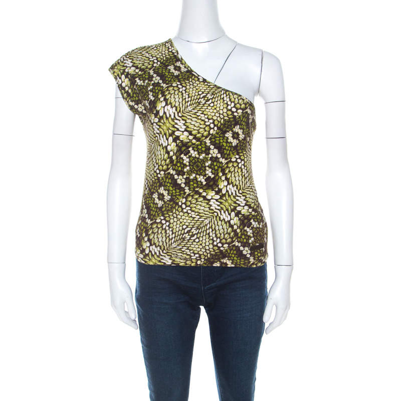 luxury-women-just-cavalli-used-clothes-p216805-006 just cavalli green cotton animal print one shoulder top m