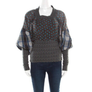luxury-women-kenzo-used-clothes-p186462-004 kenzo multicolor floral and checked print blouson top s