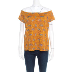 luxury-women-kenzo-used-clothes-p195669-006 kenzo mustard scribble print cotton off shoulder top xl