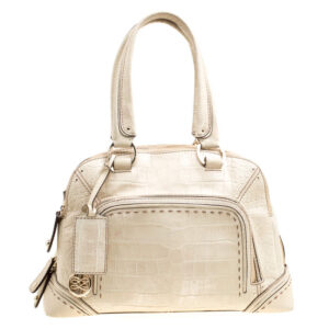 luxury-women-lancel-used-handbags-p166338-009 lancel light green croc embossed leather mademoiselle adjani dome satchel