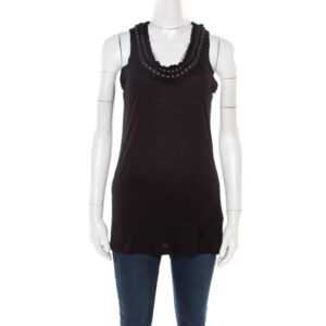 luxury-women-lanvin-used-clothes-p178423-1551359344-006 lanvin black embellished neck raw edge detail tank top xs