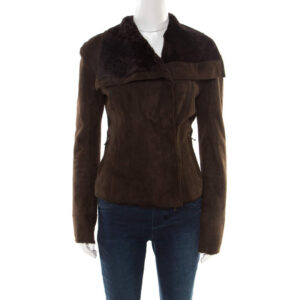 luxury-women-lanvin-used-clothes-p178437-006 lanvin chocolate brown lambskin leather shearling lined biker jacket m