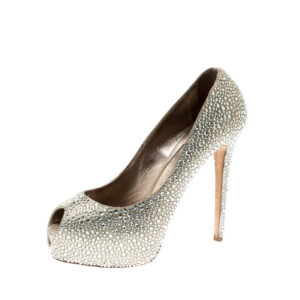 luxury-women-le-silla-used-shoes-p211116-004 le silla metallic gold crystal embellished leather peep toe platform pumps size 39