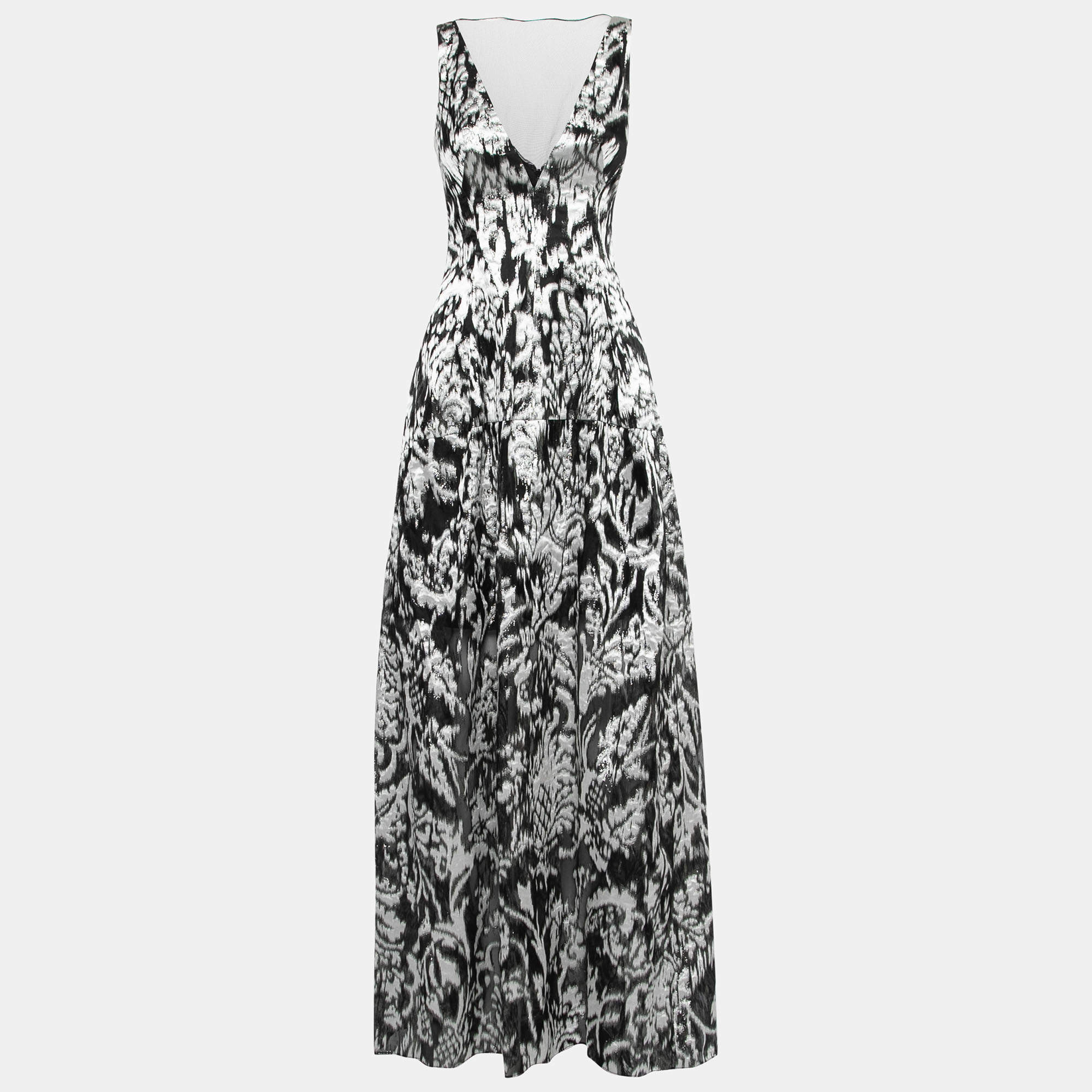 luxury-women-lela-rose-new-clothes-p212519-013 lela rose monochrome lurex ikat patterned jacquard sheer yoke sleeveless gown xs