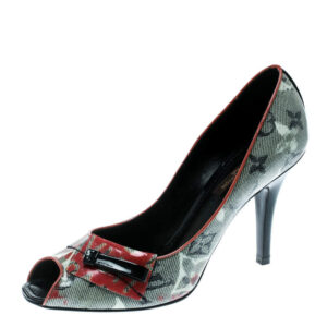 louis vuitton grey monogram coated denim richard prince flash pulp peep toe pumps size 36.5