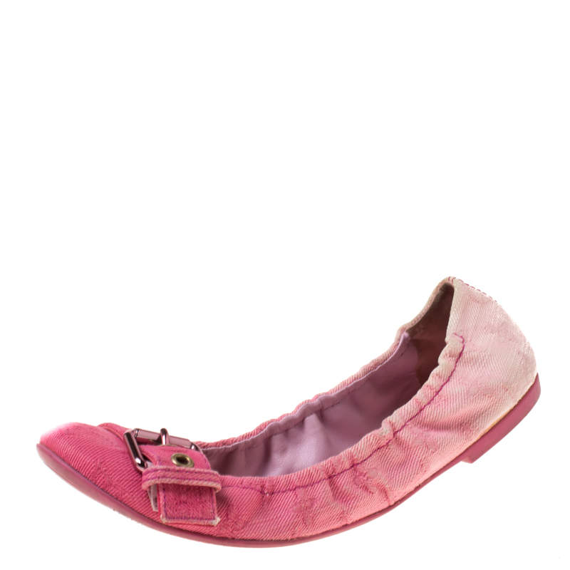 louis vuitton pink denim buckle scrunch ballet flats size 37.5
