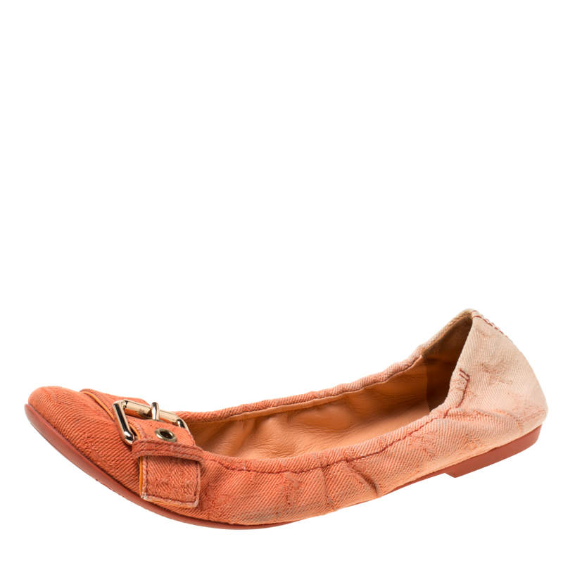 luxury-women-louis-vuitton-used-shoes-p217252-003 Louis Vuitton Two Tone Denim Buckle Scrunch Ballet Flats Size 37.5