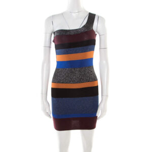 m missoni colorblock striped lurex knit one shoulder bodycon dress s