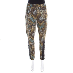 marc by marc jacobs elm brown acanthus print cotton herringbone tapered cargo pants s