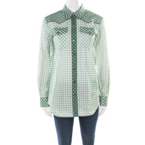 luxury-women-marc-jacobs-used-clothes-p176672-004-1 marc jacobs green and white checked organza long sleeve shirt s