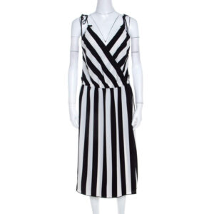 luxury-women-marc-jacobs-used-clothes-p206902-004 marc jacobs monochrome striped crepe faux wrap midi dress m