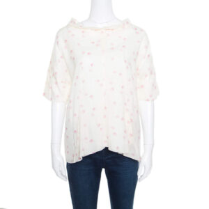 marni cream floral printed cotton dolman sleeve flared top m