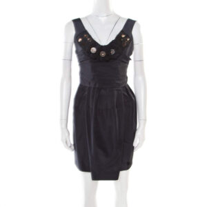 marni pine green silk embellished plunge neck mini dress s