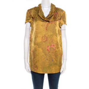 luxury-women-marni-used-clothes-p186345-003 marni gold floral jacquard frayed trim detail cap sleeve top s