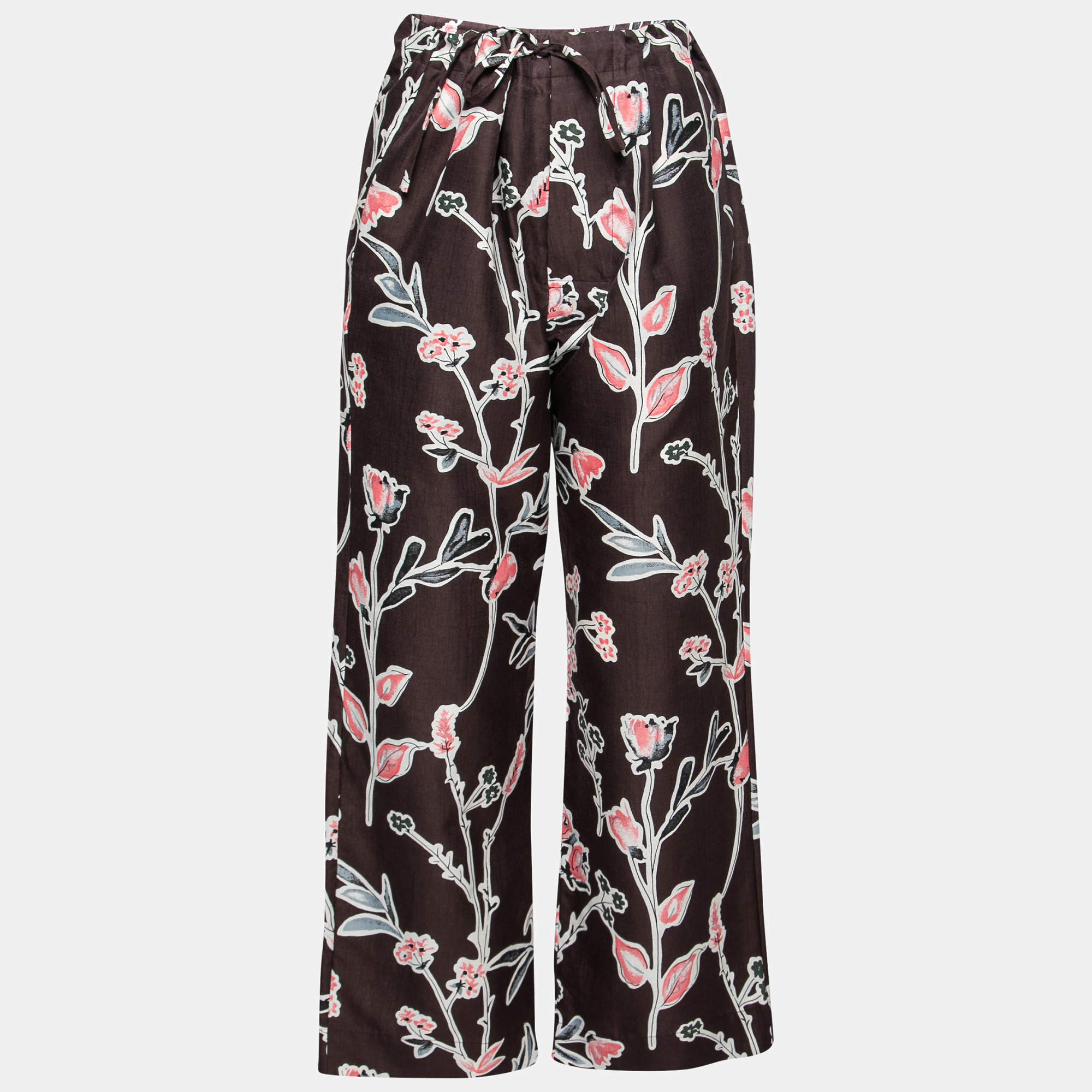 marni dark raisin honan kew print cotton silk wide leg trousers s