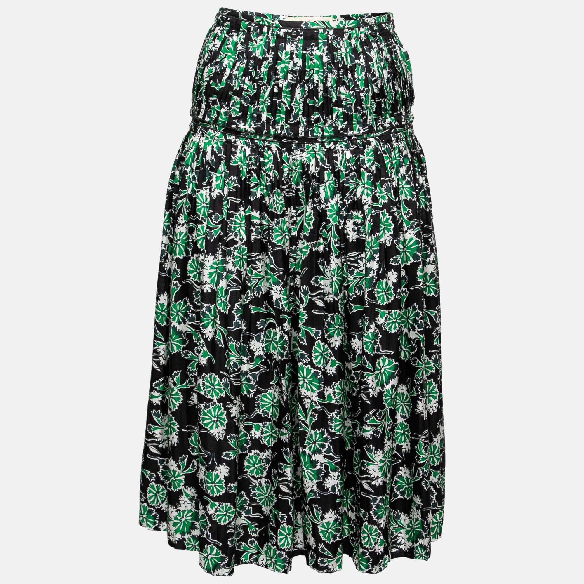 luxury-women-marni-used-clothes-p201719-007 marni fern green floral print silk pleated midi skirt s