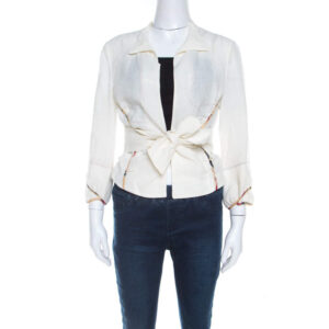 marni off white linen contrast piping detail belted jacket m