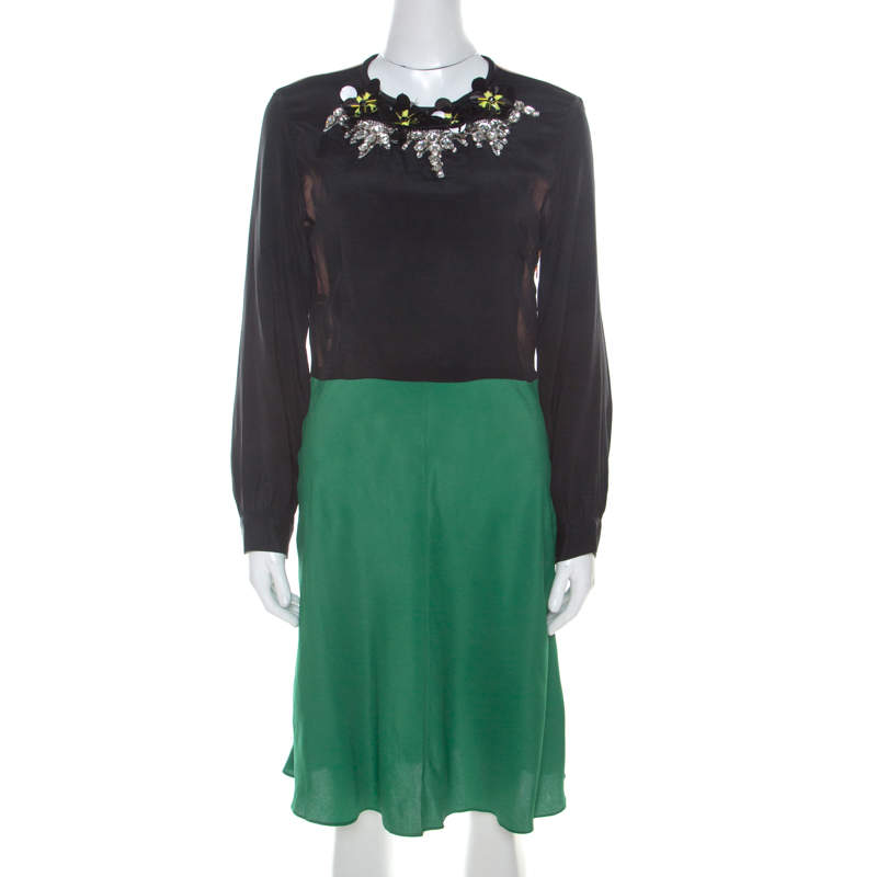 luxury-women-marni-used-clothes-p215452-005 marni multicolor silk colorblock floral embellished neckline short dress m