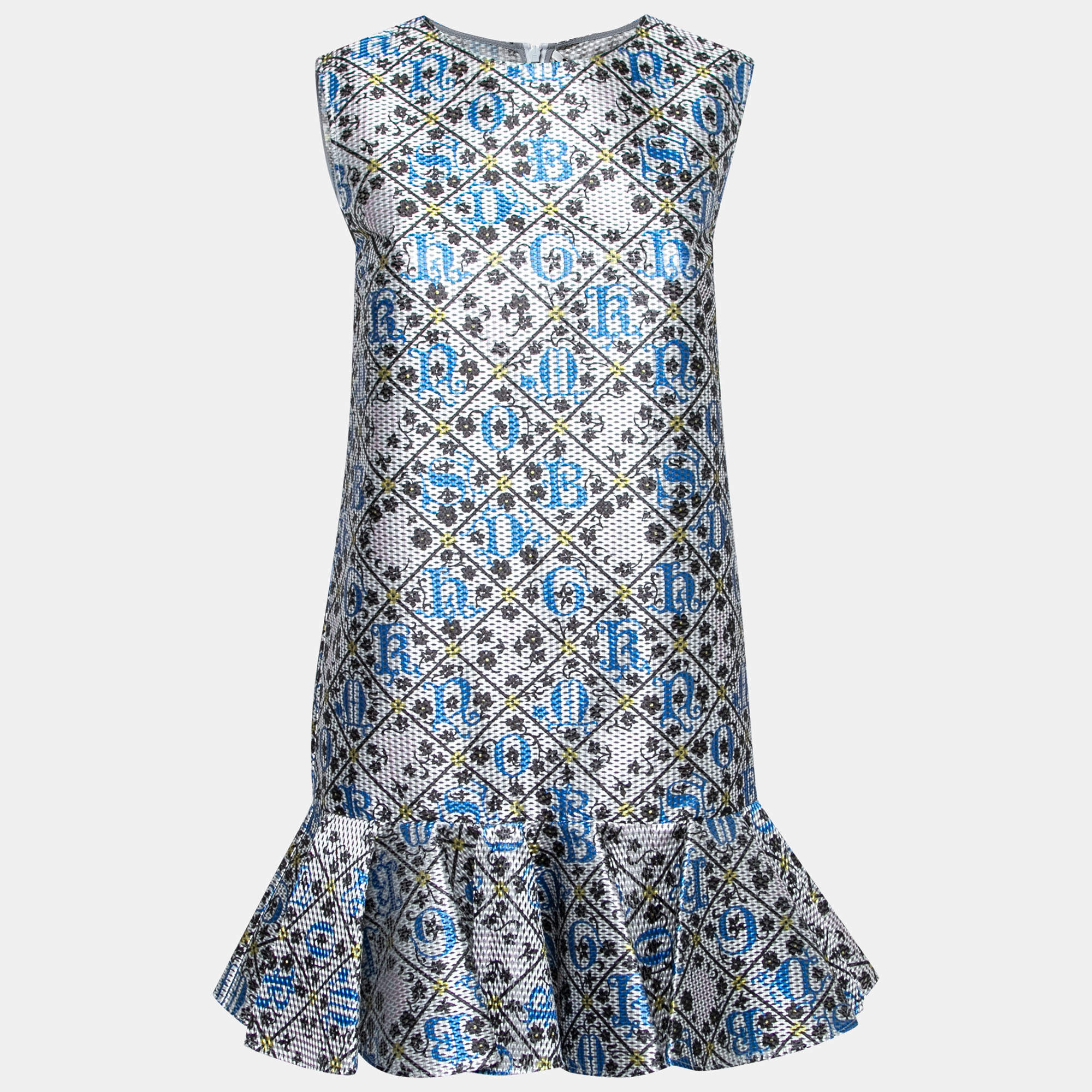 luxury-women-mary-katrantzou-used-clothes-p203948-010 mary katrantzou silver and blue metallic drop waist jaspa dress s