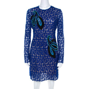 mary katrantzou cobalt blue paisley macrame lace overlay geri shift dress m