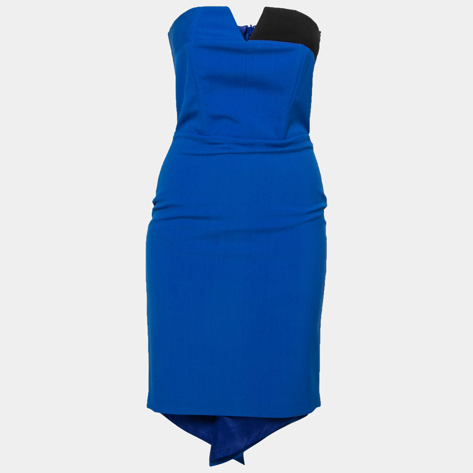 luxury-women-mason-used-clothes-p213207-014 mason cobalt blue contrast panel detail strapless pencil dress xs