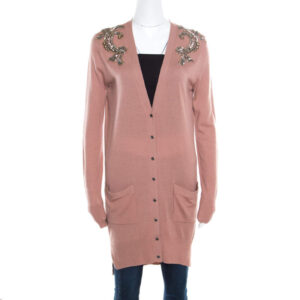 luxury-women-matthew-williamson-used-clothes-p168182-003 matthew williamson caramel brown wool cashmere embellished button front cardigan s