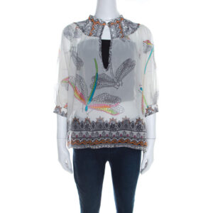 luxury-women-matthew-williamson-used-clothes-p206782-007 matthew williamson off white dragonfly printed silk chiffon sheer blouse m