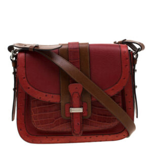 luxury-women-michael-kors-used-handbags-p208409-010 michael kors red/tan croc/ostrich embossed leather gia saddle bag
