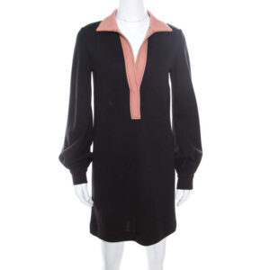 missoni black contrast collar detail long sleeve wool dress s