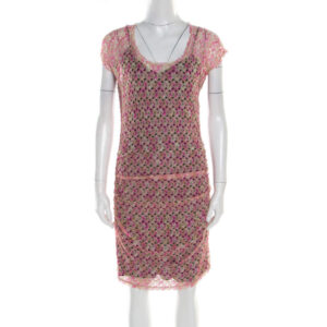 luxury-women-missoni-used-clothes-p180345-004 missoni multicolor perforated knit ruched sleeveless dress m