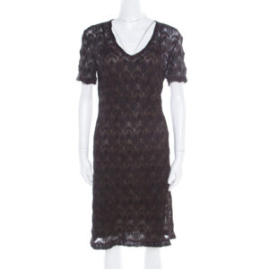 luxury-women-missoni-used-clothes-p182255-001 missoni black lurex patterned knit v neck midi dress m