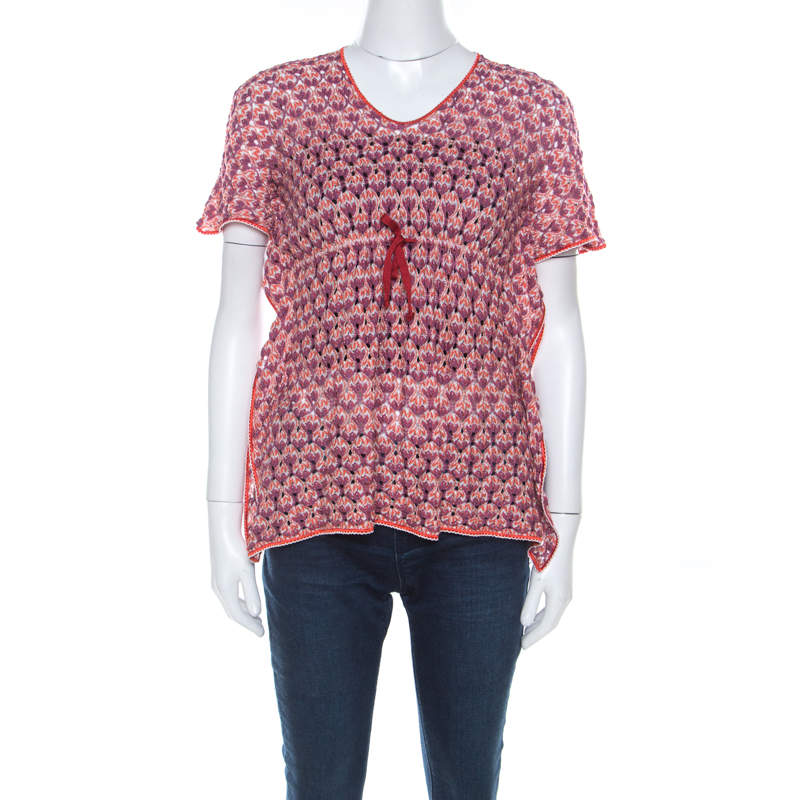 luxury-women-missoni-used-clothes-p216623-006 missoni purple and orange perforated knit drawstring detail top m