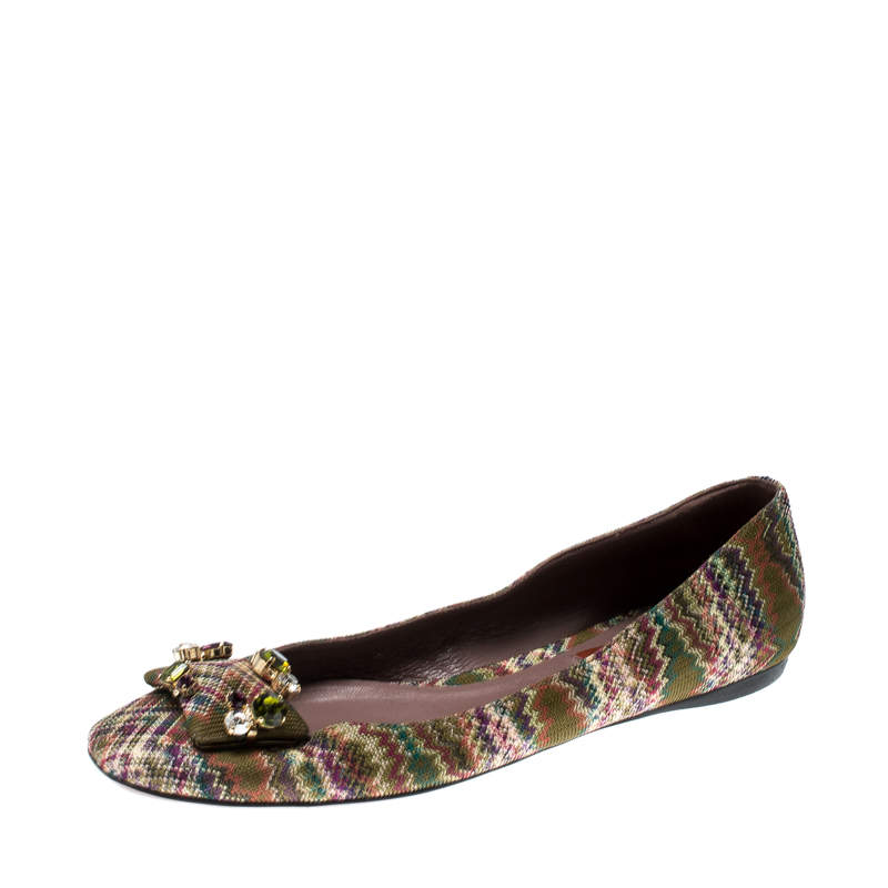 luxury-women-missoni-used-shoes-p212620-007 Missoni Multicolor Knit Fabric Embellished Ballet Flats Size 37