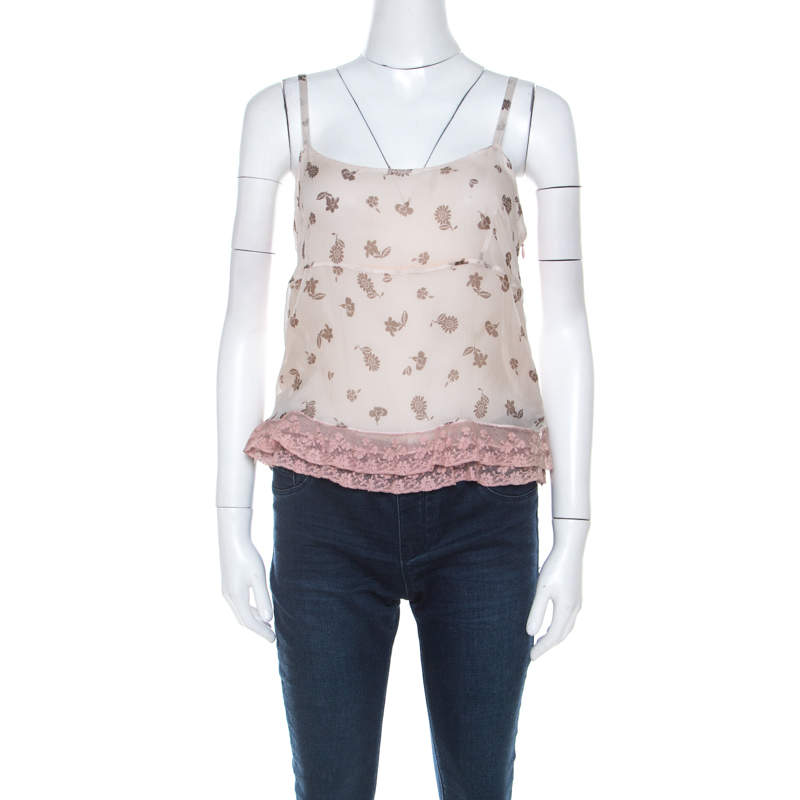 luxury-women-miu-miu-used-clothes-p216499-006 miu miu pale pink silk chiffon and ruffled lace detail camisole top m