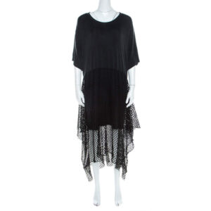 luxury-women-mm6-used-clothes-p200130-001 mm6 maison margiela black mesh panel overlay oversized midi dress xs