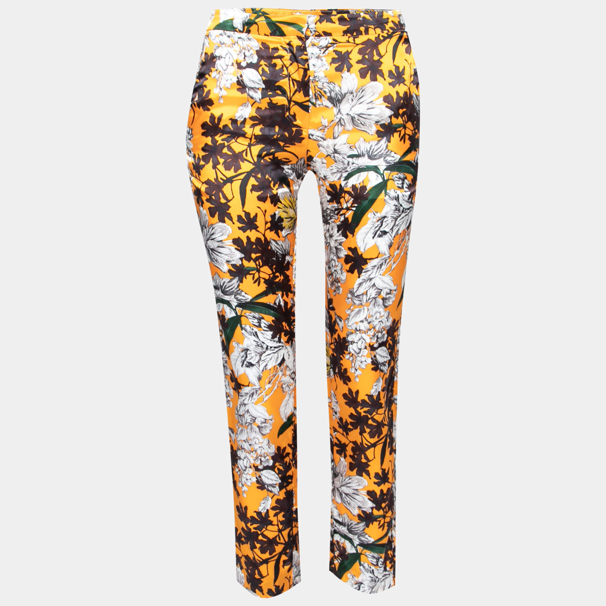 msgm orange floral print sateen relaxed fit tapered trousers s