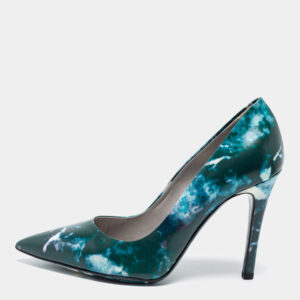 luxury-women-msgm-used-shoes-p212257-007 msgm blue marble print pointed toe pumps size 38
