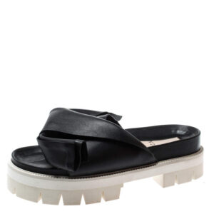 luxury-women-n21-used-shoes-p198336-006 n21 black leather bow platform slides size 39