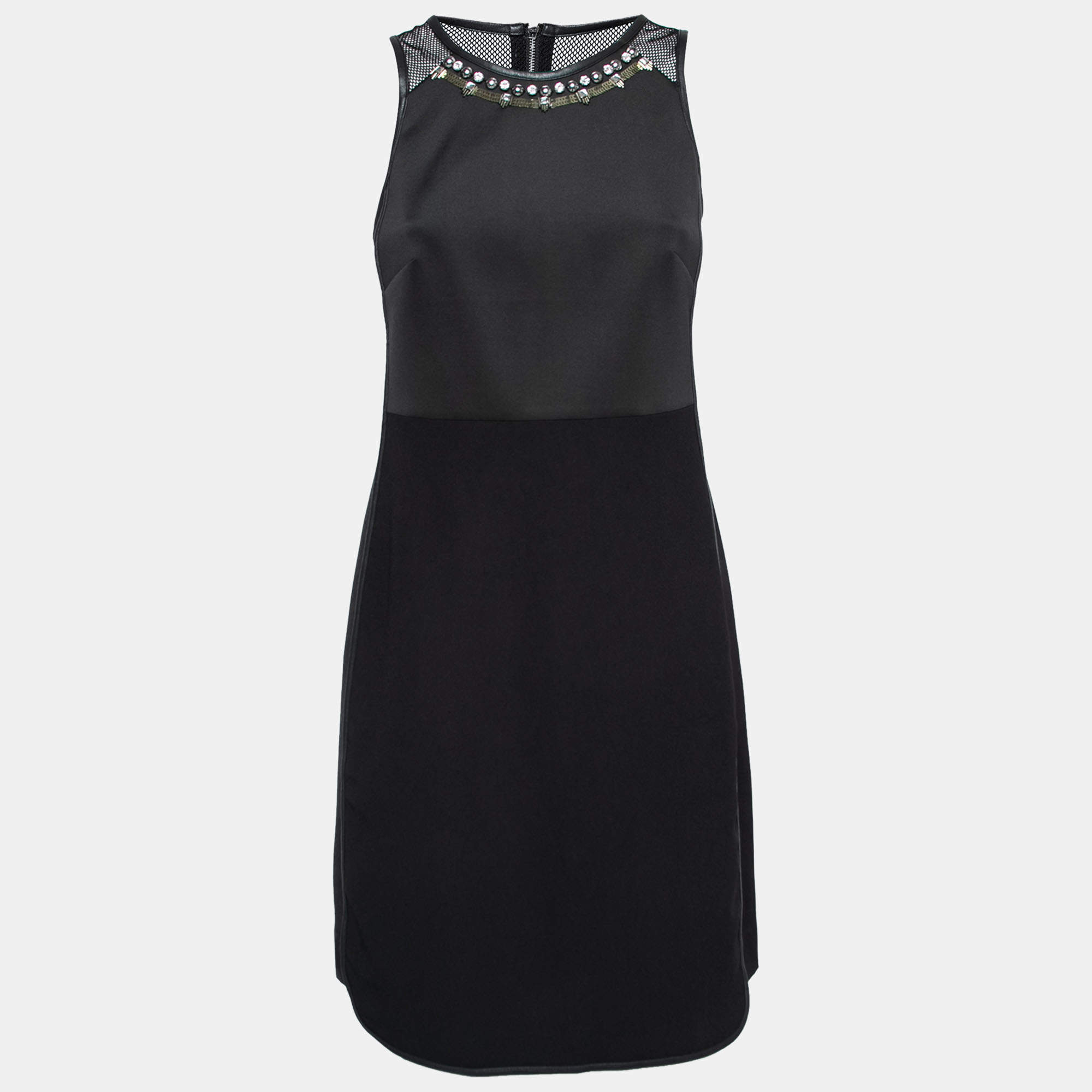 luxury-women-new-clothes-p212420-010 rebecca taylor black neoprene and mesh embellished neckline dress s