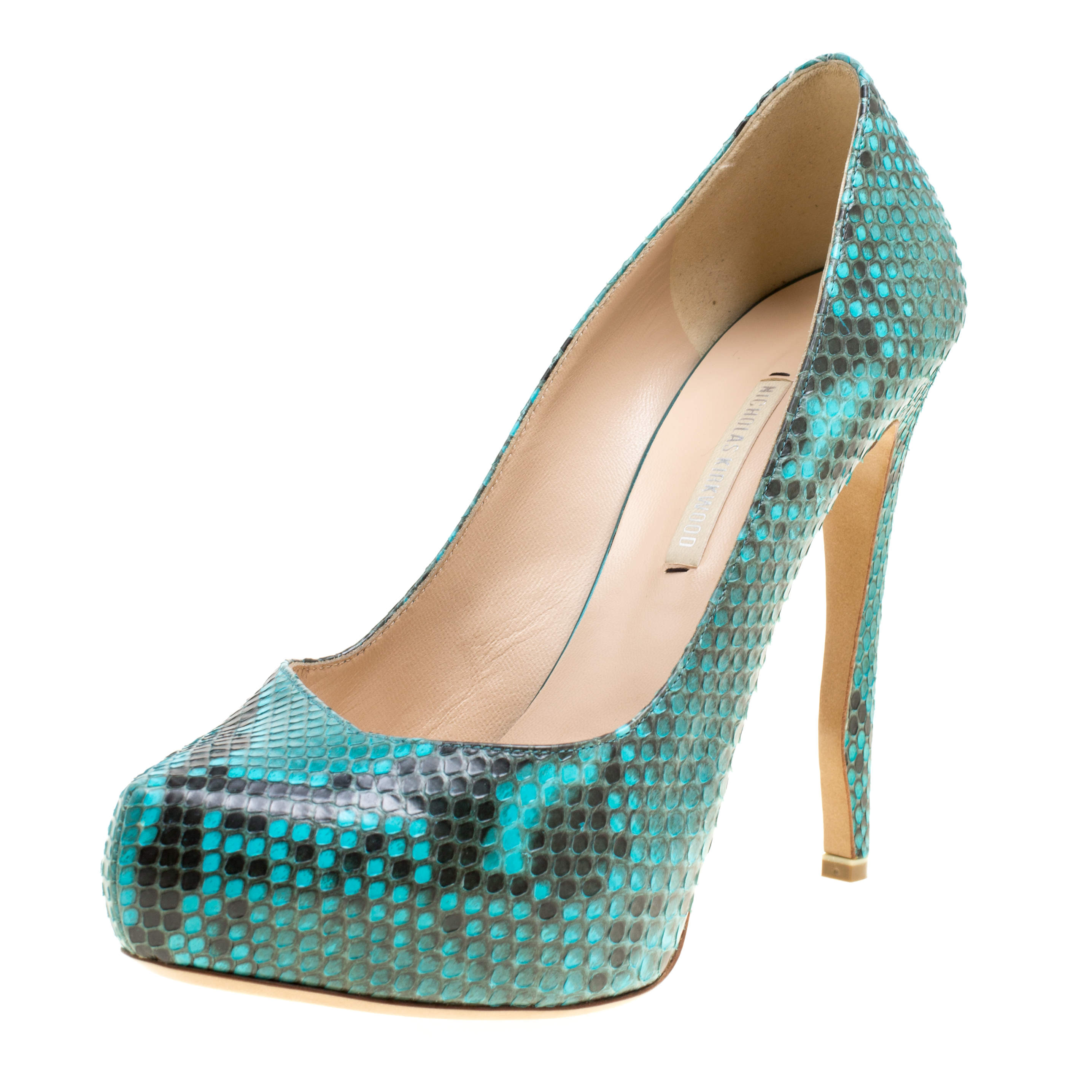 nicholas kirkwood two tone python leather platform pumps size 38