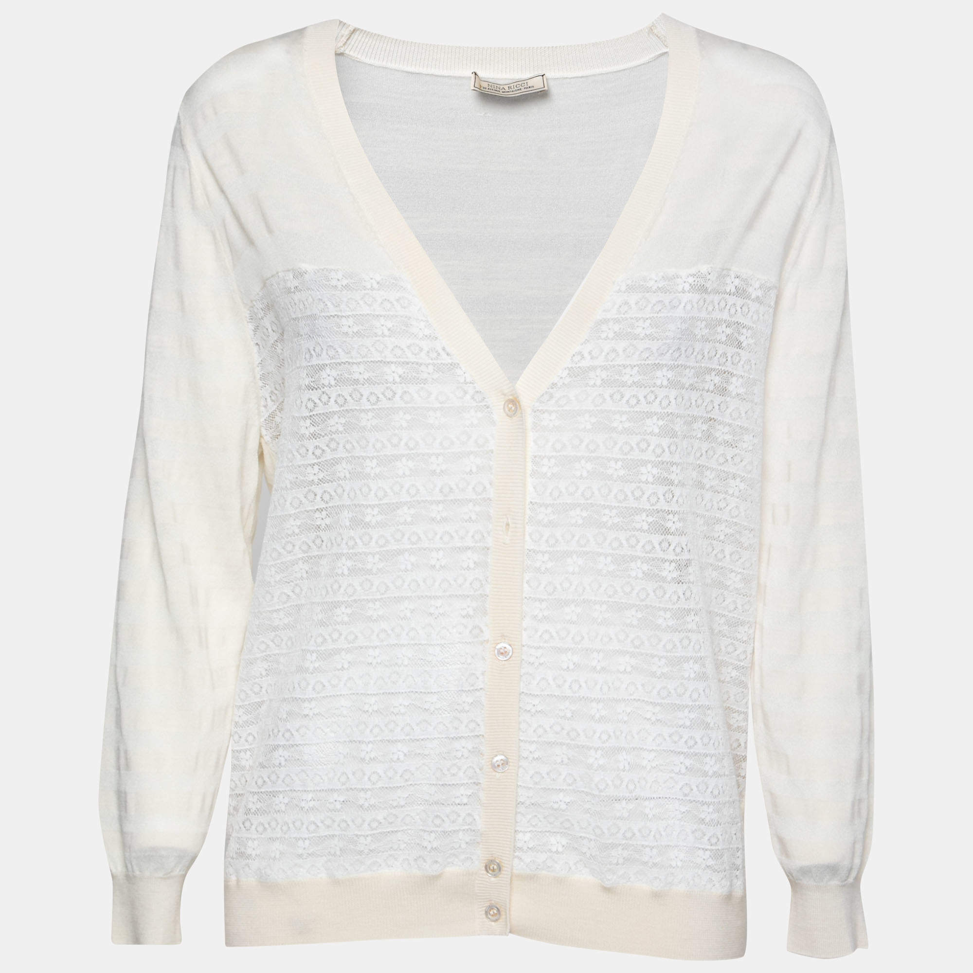 nina ricci cream striped knit and lace cardigan xl