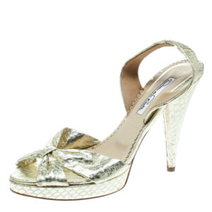 oscar de la renta metallic gold embossed python leather knot sandals size 38