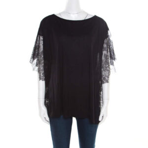 luxury-women-paul-and-joe-new-clothes-p182066-001 paul & joe black melange knit lace paneled kimono sleeve oversized top s