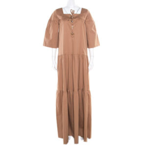 luxury-women-paul-and-joe-used-clothes-p178757-003 paul and joe brown lace up detail tiered veracruz maxi dress m
