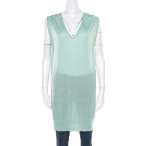 luxury-women-paul-and-joe-used-clothes-p186360-003 paul and joe mint green cashmere and silk knit v-neck sleeveless tunic m